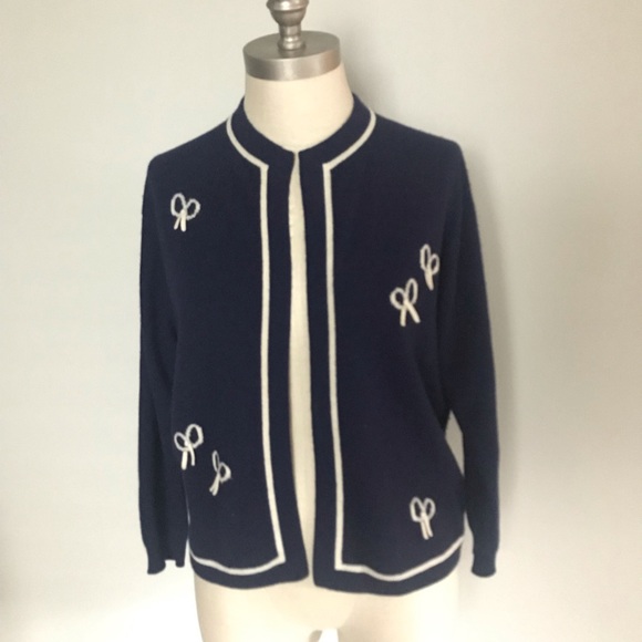 Vintage 50’s Intarsia by Pringle of Scotland navy open front cashmere cardigan - Picture 1 of 10